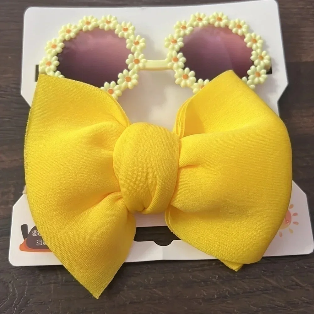 NEW daisy flower yellow sunglasses and hairbow set